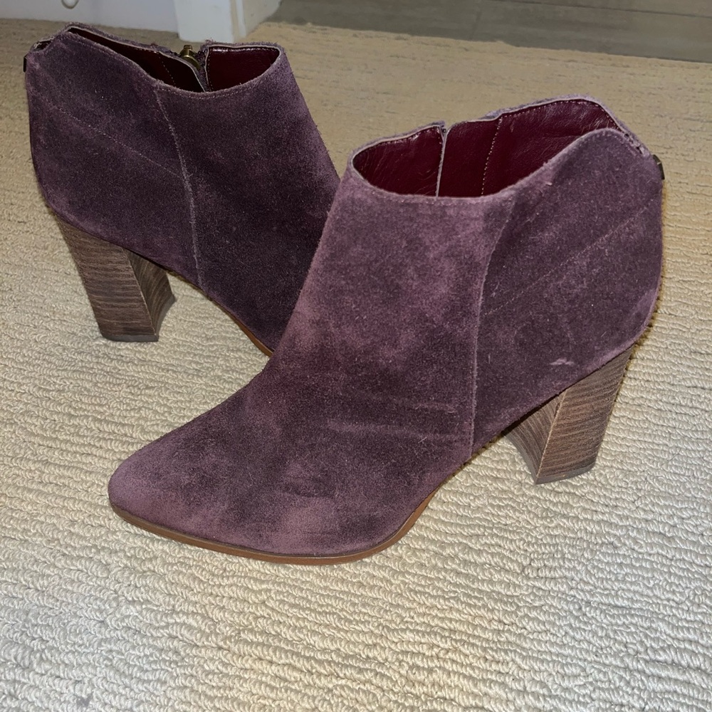 Mauve/purple suede booties